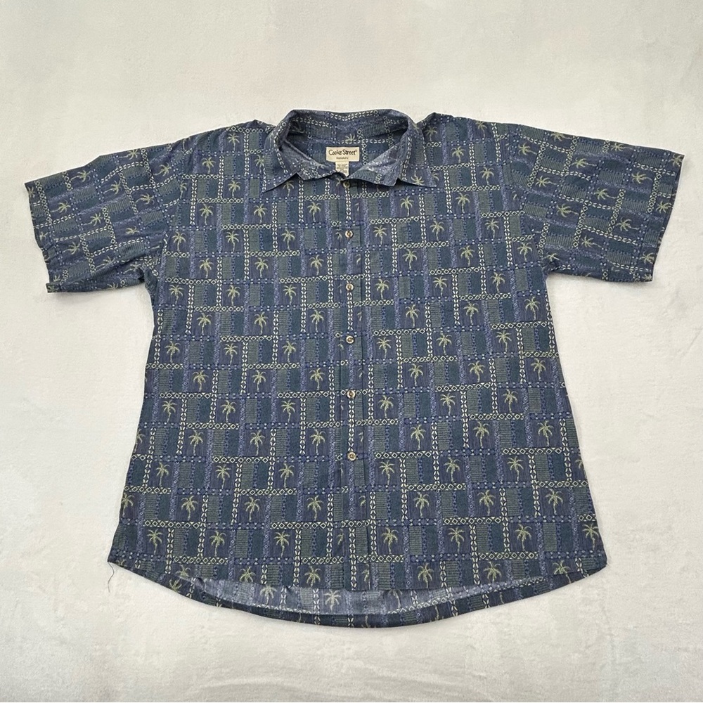 Cookie Street Honolulu Navy Hawaiian Palm Tree Casual Button Up Shirt Men 2XL
